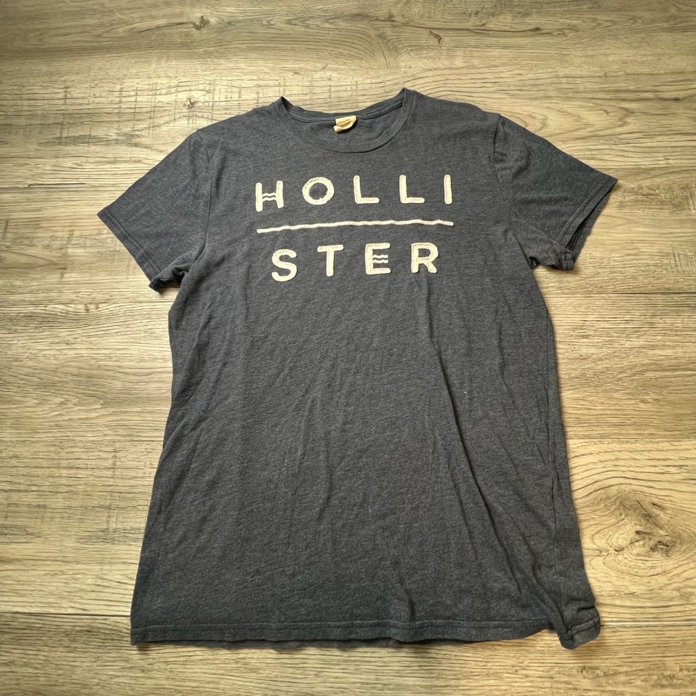 Hollister Graphic Tee Mens Medium Gray Short Sleeve Embroidered Logo T-Shirt